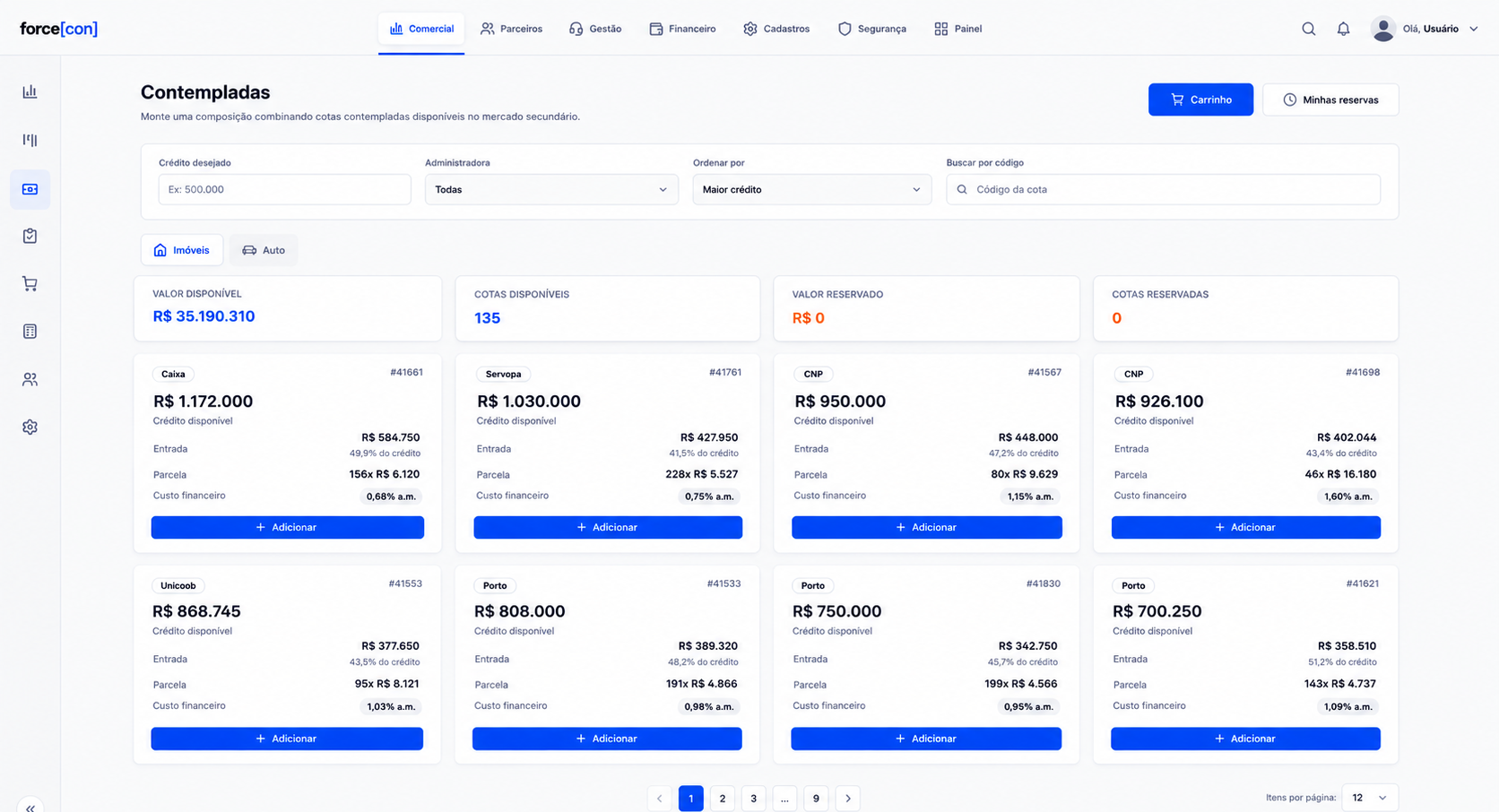 Tela do Marketplace de Contempladas no force[con]